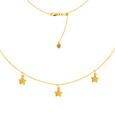 Dangle Triple Star Ad Choker 14k Yellow Gold Necklace, 16" Adjustable fine designer jewelry for men and women